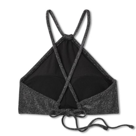 NWT WILD FABLE WOMENS BIKINI TOP HALTER BRALETTE BLACK LUREX - Picture 2 of 7